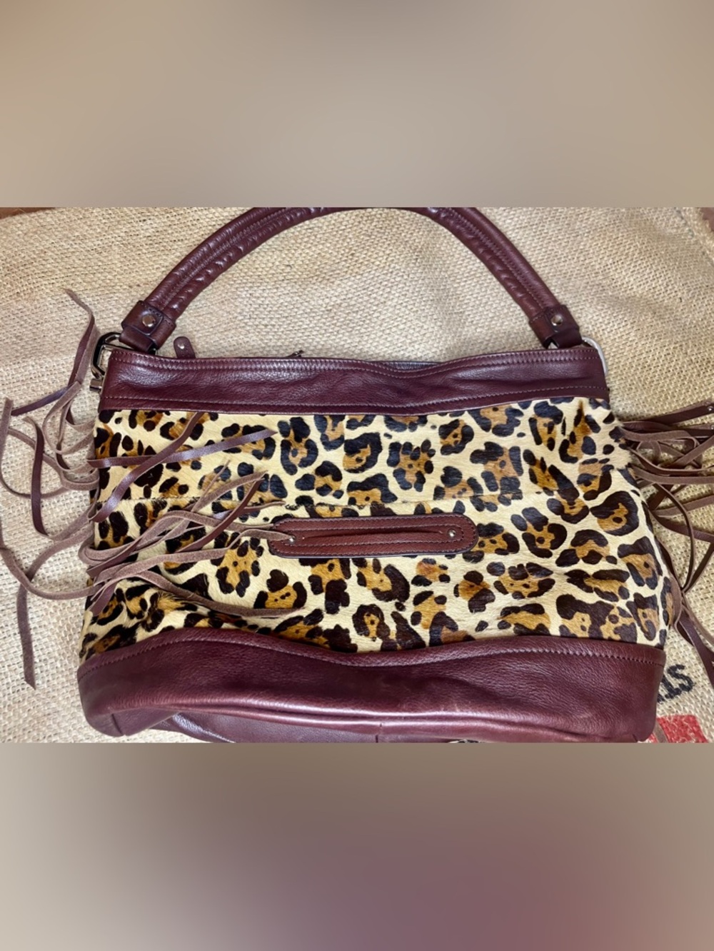 B. Makowsky Andrea leopard print cowhide leather hobo tote purse - Picture 7 of 7